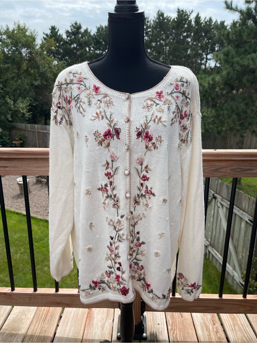 VTG Tiara Floral Embroidered Cardigan Ramie Cotton ShabbyChic Plus Sz 18/20